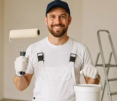 Worker painting wall